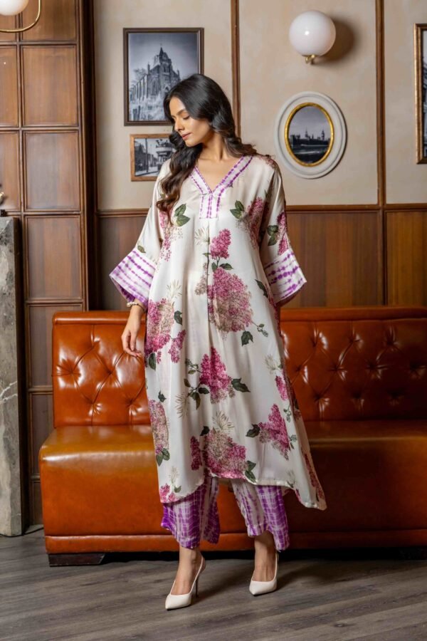 Ivory Floral Summer Silk Kurta with Tie Dye Palazzos
