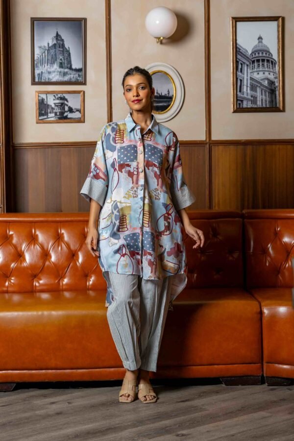 Printed Linen Asymmetrical Co-Ord Set