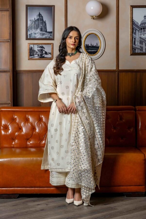 Ivory Mirror Work Kurta Set