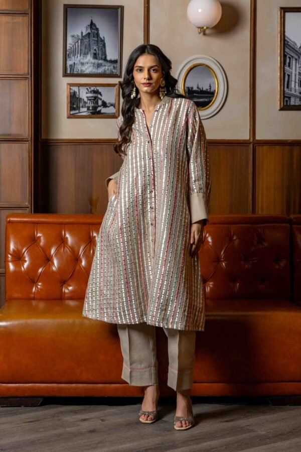 Linen Embroidered Shirt with Plain Pants