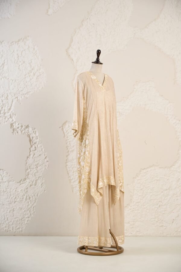 DANK SHOOT0152 Ivory Crinkle Asymmetrical Kurta Set