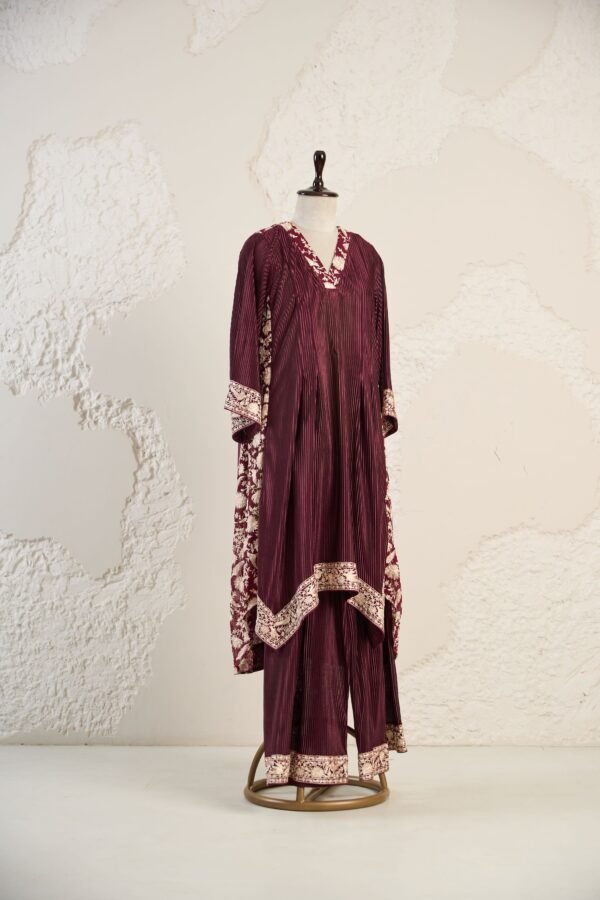 DANK SHOOT0169 Wine Crinkle Asymmetrical Kurta Set